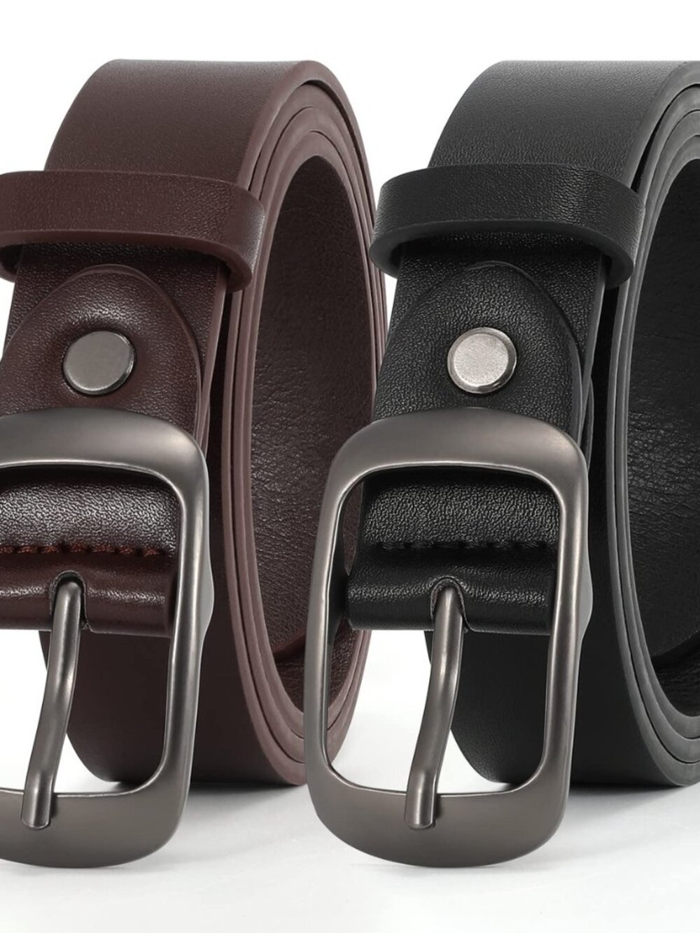2 Pack Women Plus Size Leather Belts Fashion Cowhide Waist Belt with Solid Pin